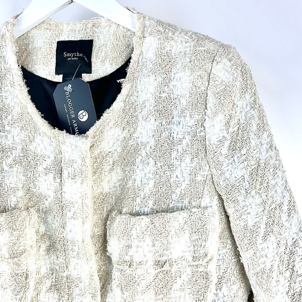 Smythe SS/13 Beige Houndstooth Lame Boucle Tweed Zip Jacket - Picture 5 of 10